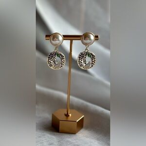Gold and Purple Wisteria Cat Pearl Drop Earrings